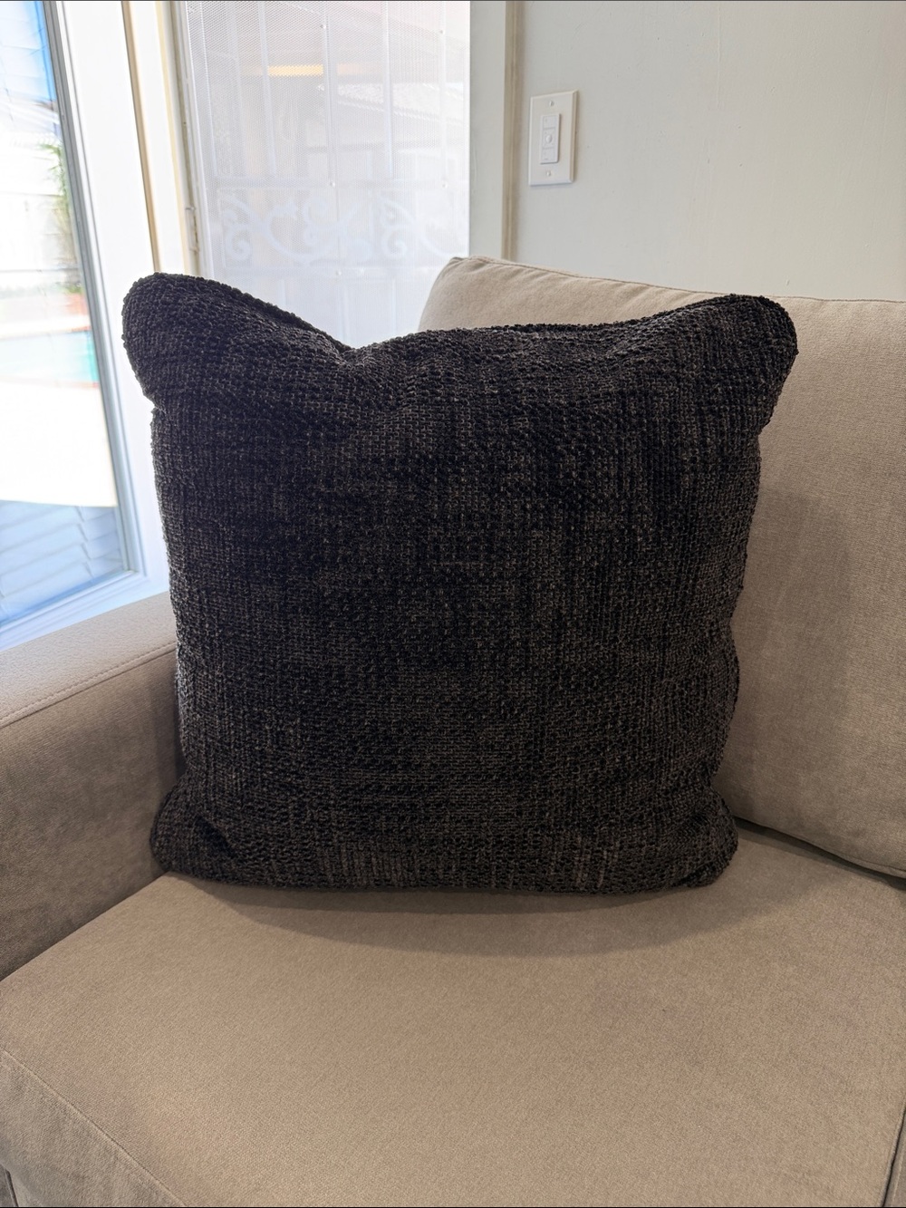 NEW Charcoal Black Textured Woven Throw Pillow
